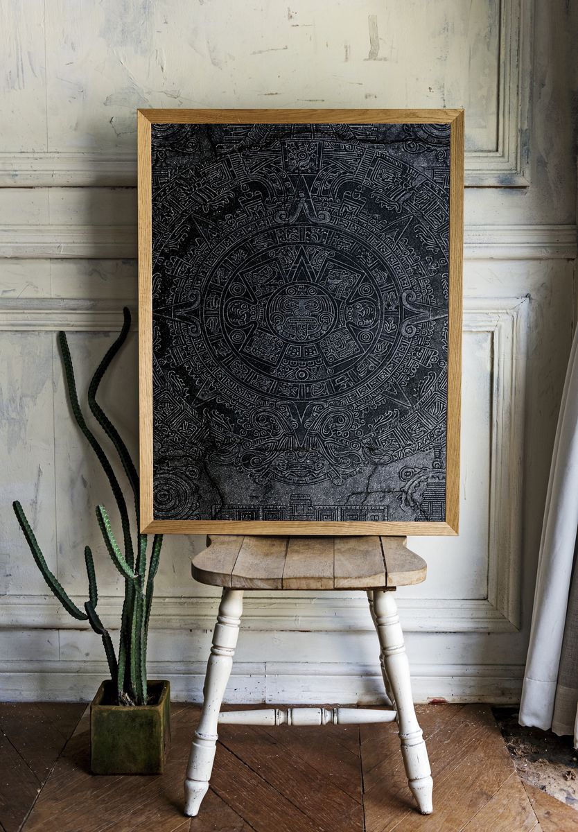 Aztec Sun Stone Black Print. — room view 1