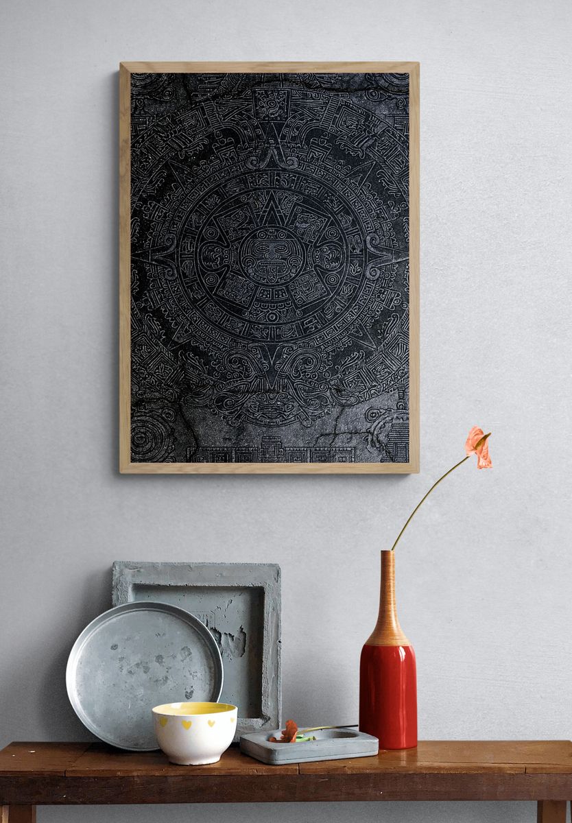 Aztec Sun Stone Black Print. — room view 3