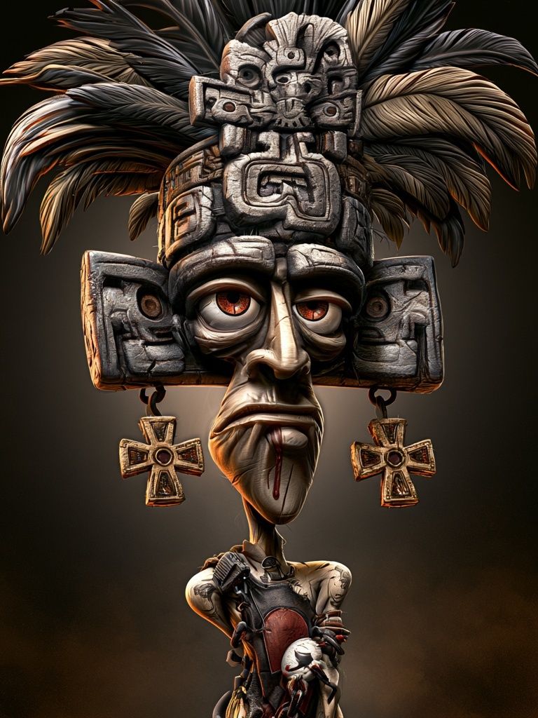 Aztec Warrior Mask Illustration Poster. poster — illustration art