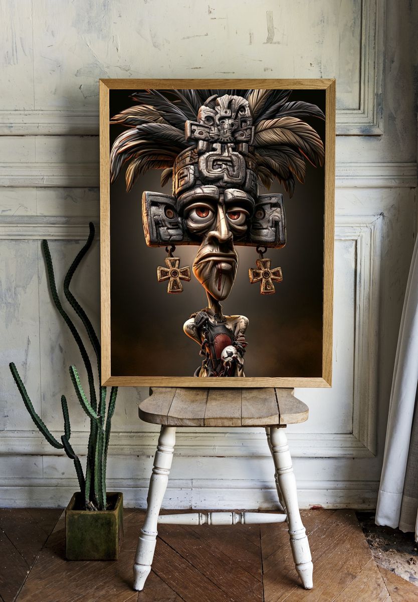 Aztec Warrior Mask Illustration Poster. — room view 1