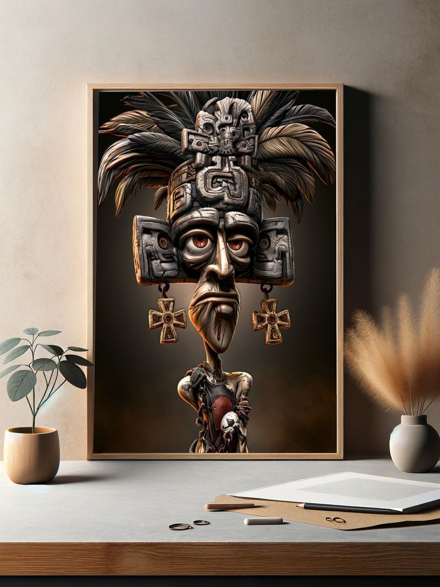 Aztec Warrior Mask Illustration Poster. — room view 2