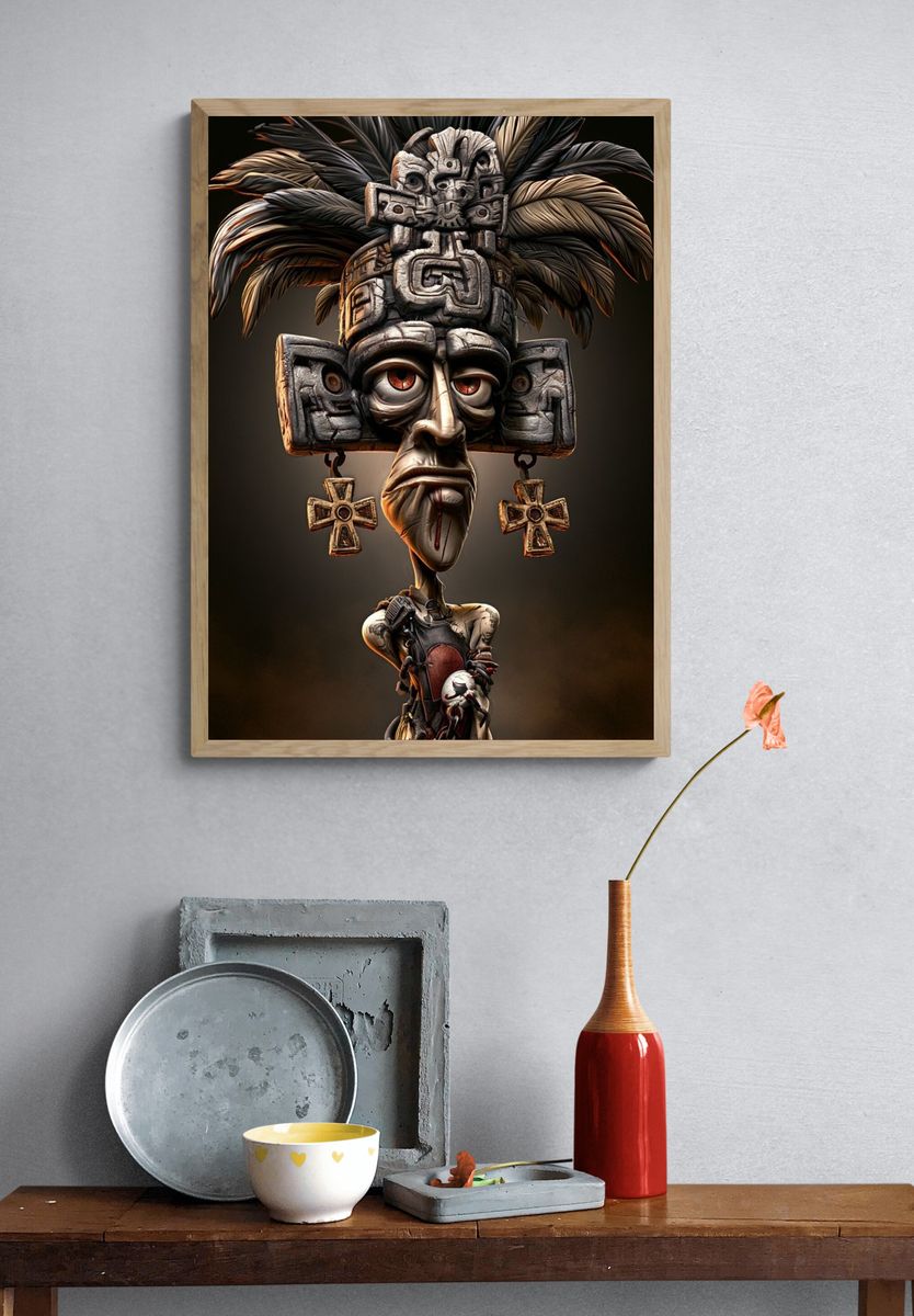Aztec Warrior Mask Illustration Poster. — room view 3