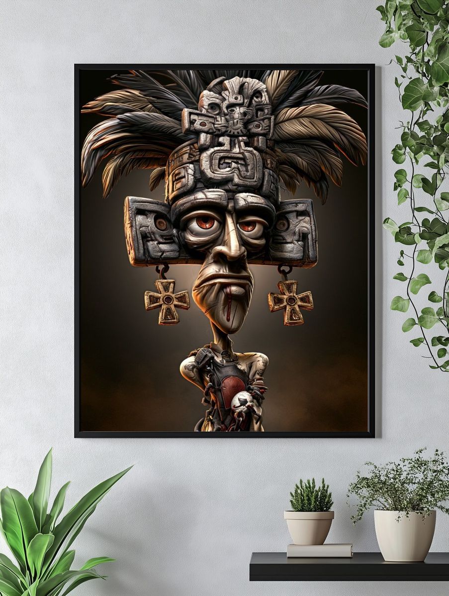 Aztec Warrior Mask Illustration Poster. — room view 4
