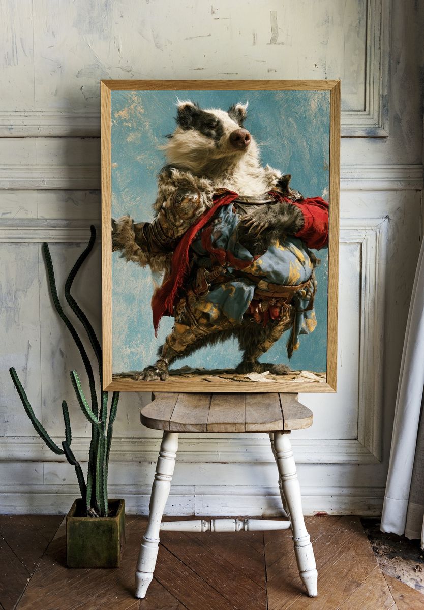 Armored Badger Fantasy Illustration Poster. — room view 1