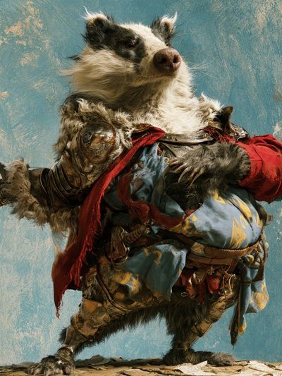 Armored Badger Fantasy Illustration Poster. poster