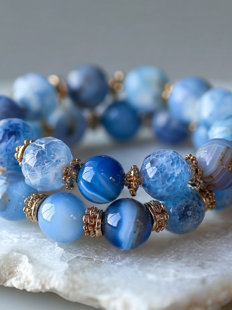 Blue Agate Beaded Bracelet Print. poster detail