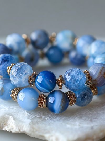 Blue Agate Beaded Bracelet Print. poster