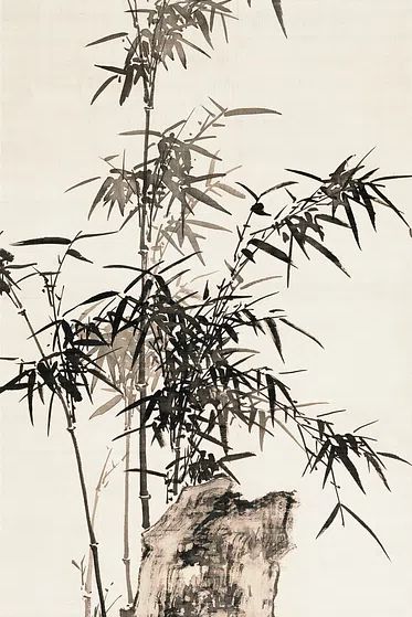 Bamboo and Rock — Asian Ink Art Print. poster detail