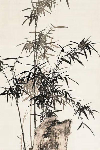 Bamboo and Rock — Asian Ink Art Print. poster