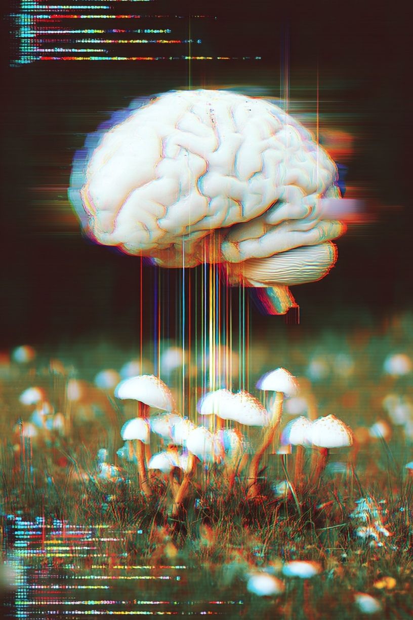 Brain and Mushrooms — Surrealism Print. poster — fine-art art