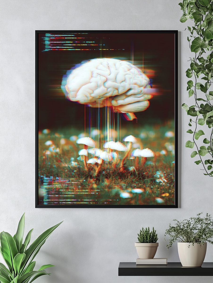 Brain and Mushrooms — Surrealism Print. — room view 4