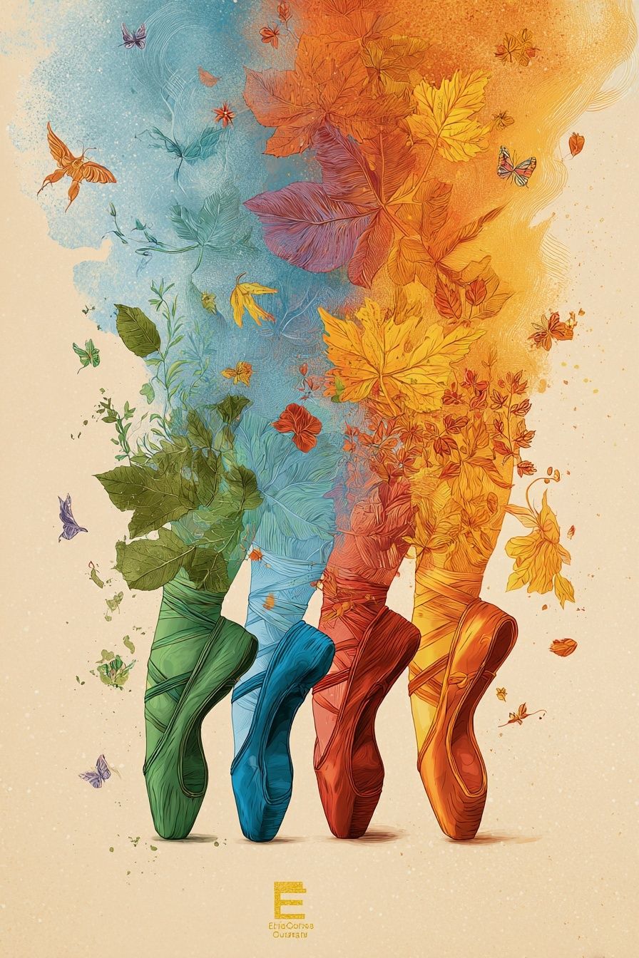 Ballet Shoes and Autumn Leaves — Illustration Print. poster — illustration art