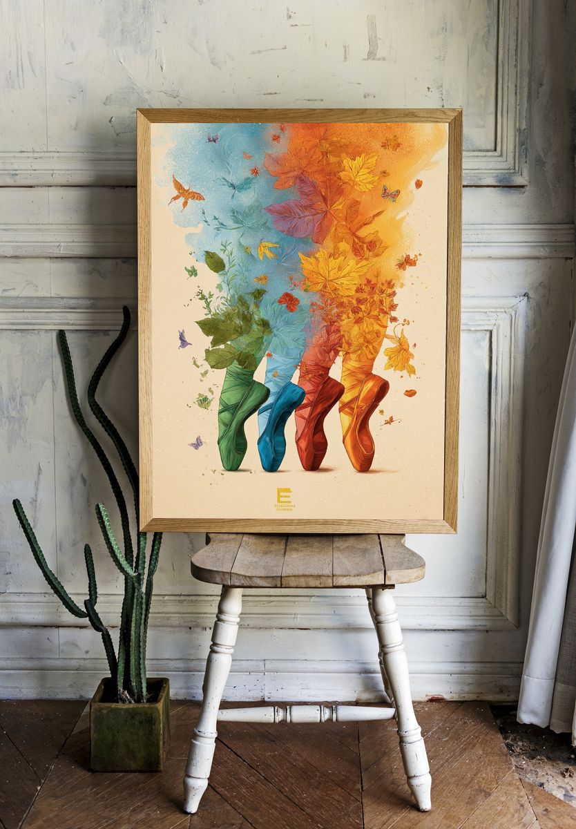 Ballet Shoes and Autumn Leaves — Illustration Print room preview