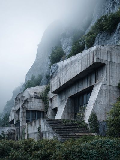 Brutalist Architecture in Fog — Photography Print. poster