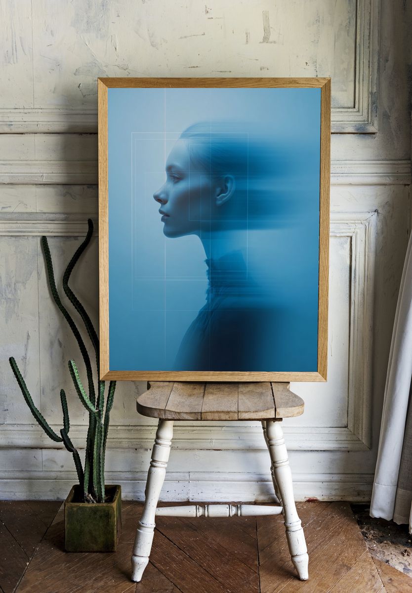 Blue Abstract Portrait Poster. room preview