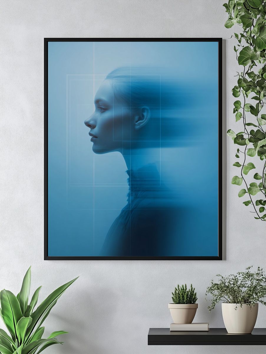 Blue Abstract Portrait Poster. — room view 4