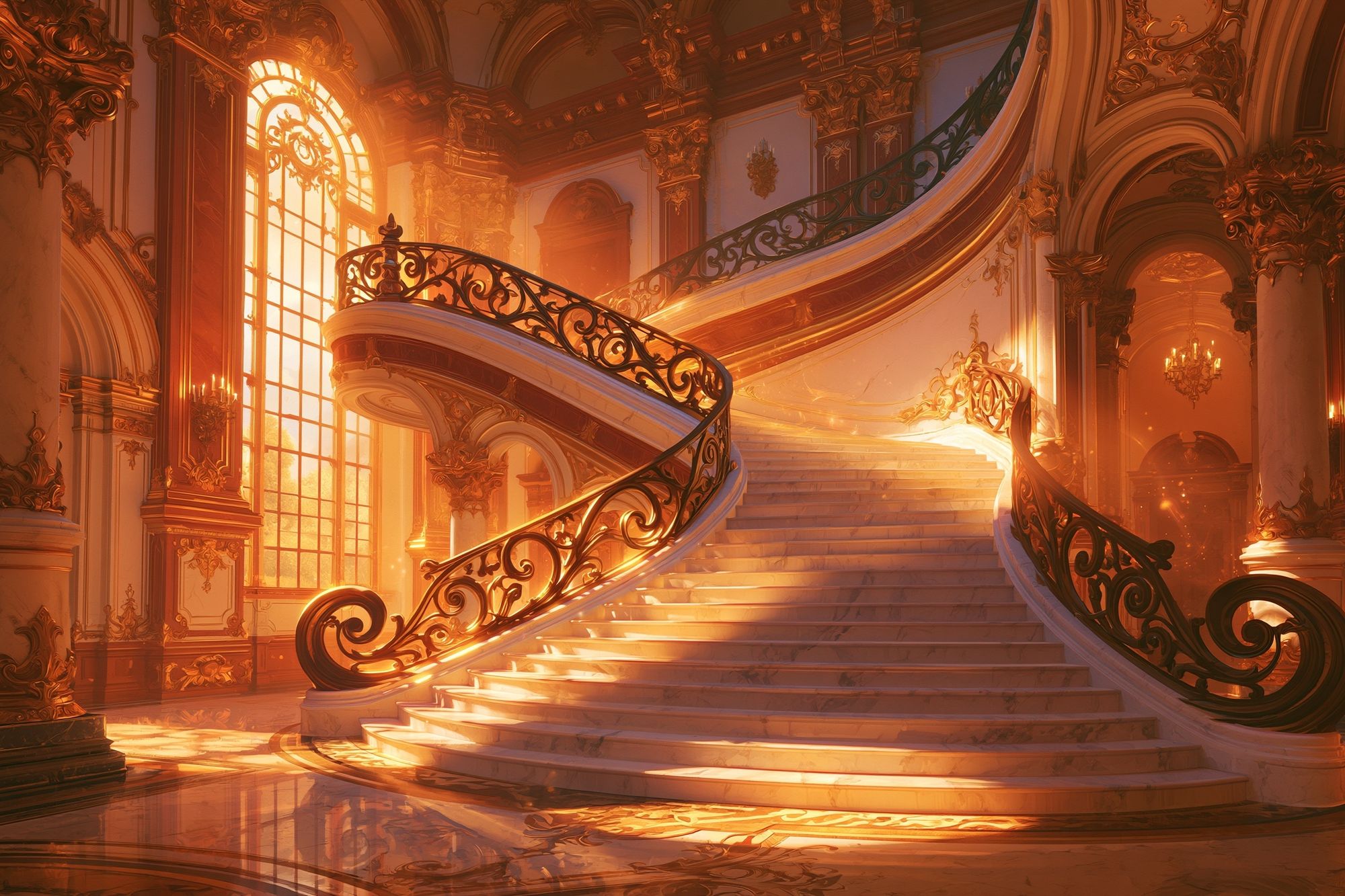 Grand Baroque Staircase Illustration Poster. poster — illustration art