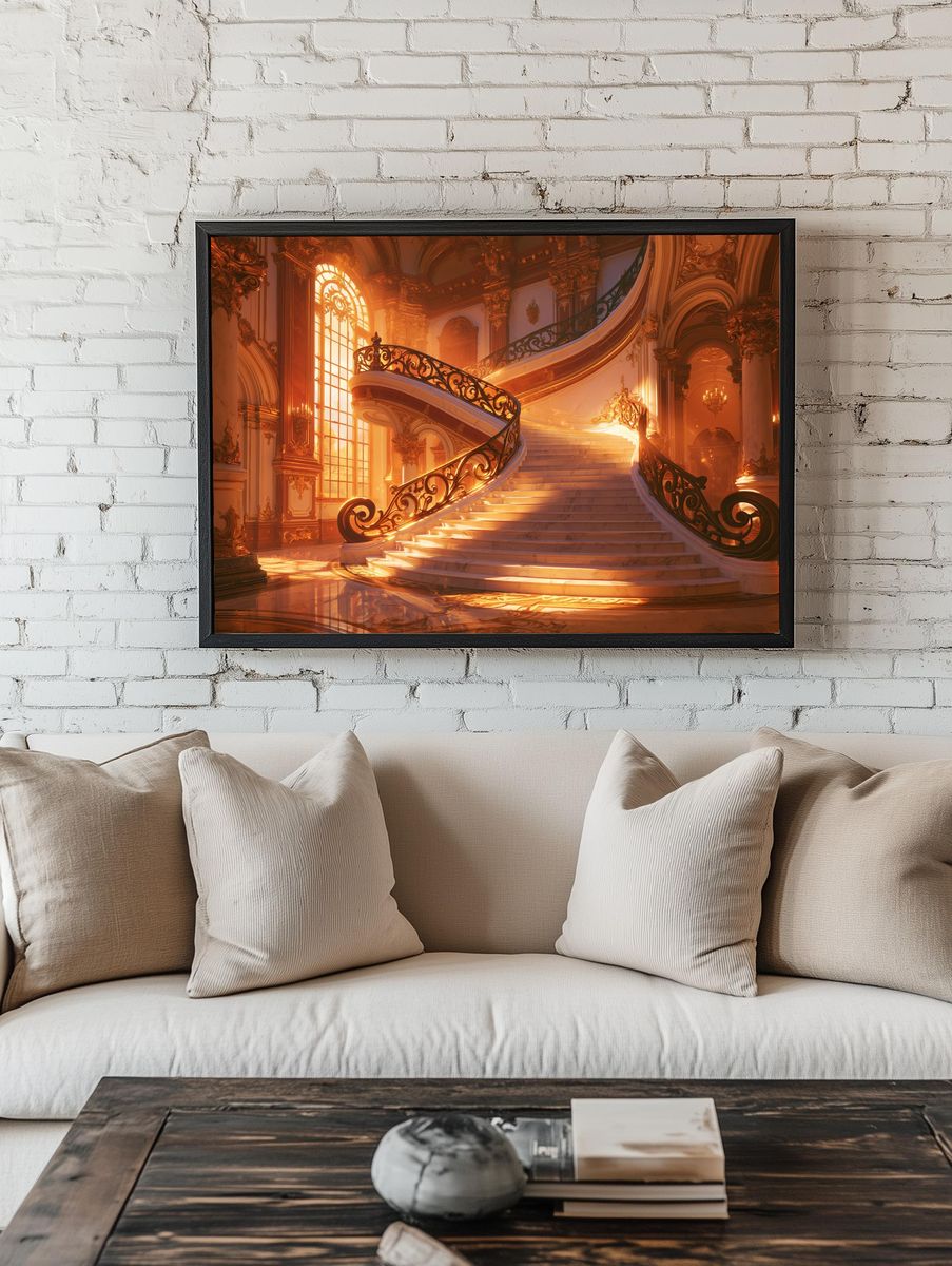 Grand Baroque Staircase Illustration Poster. — room view 1