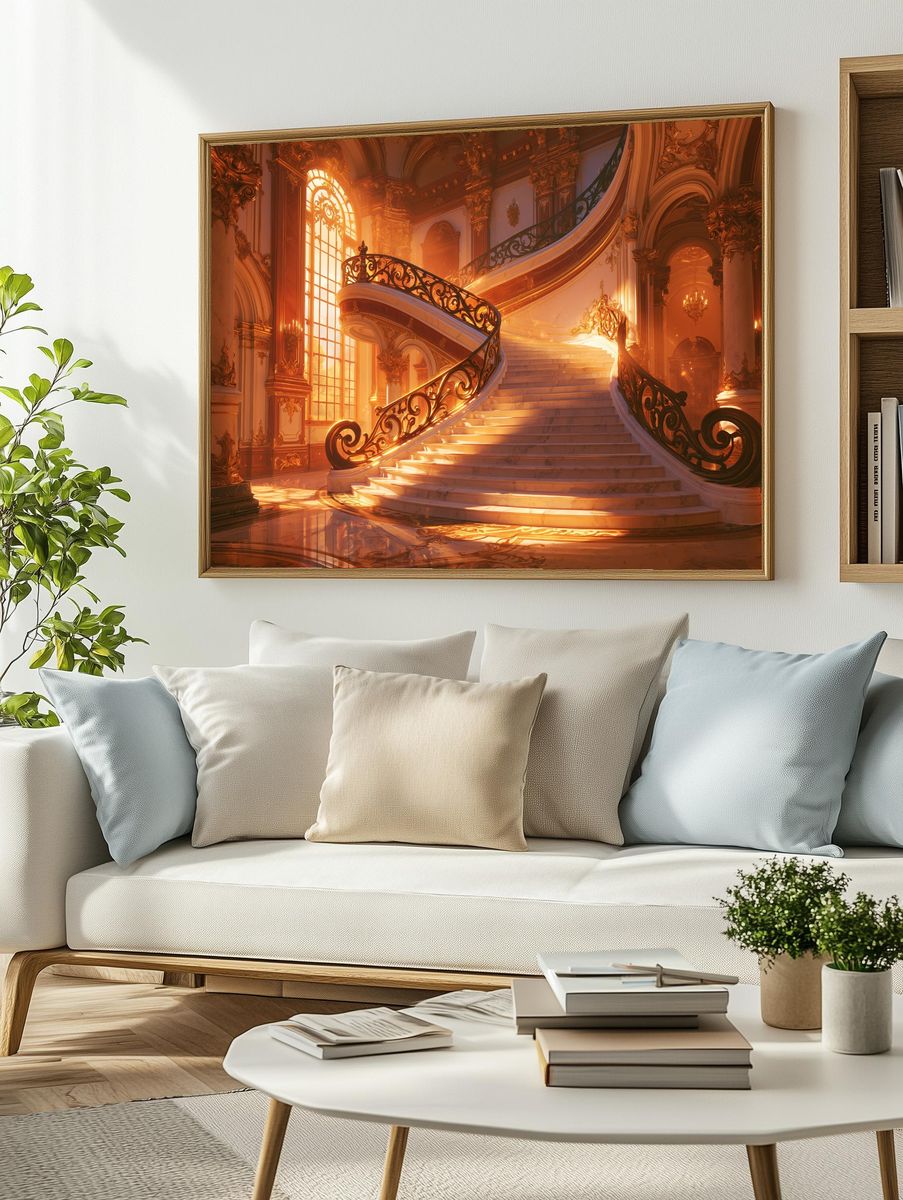 Grand Baroque Staircase Illustration Poster. — room view 2