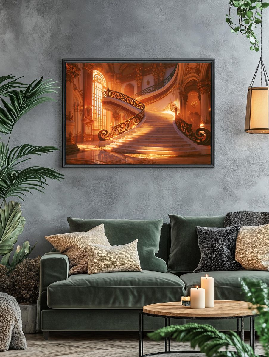 Grand Baroque Staircase Illustration Poster. — room view 4