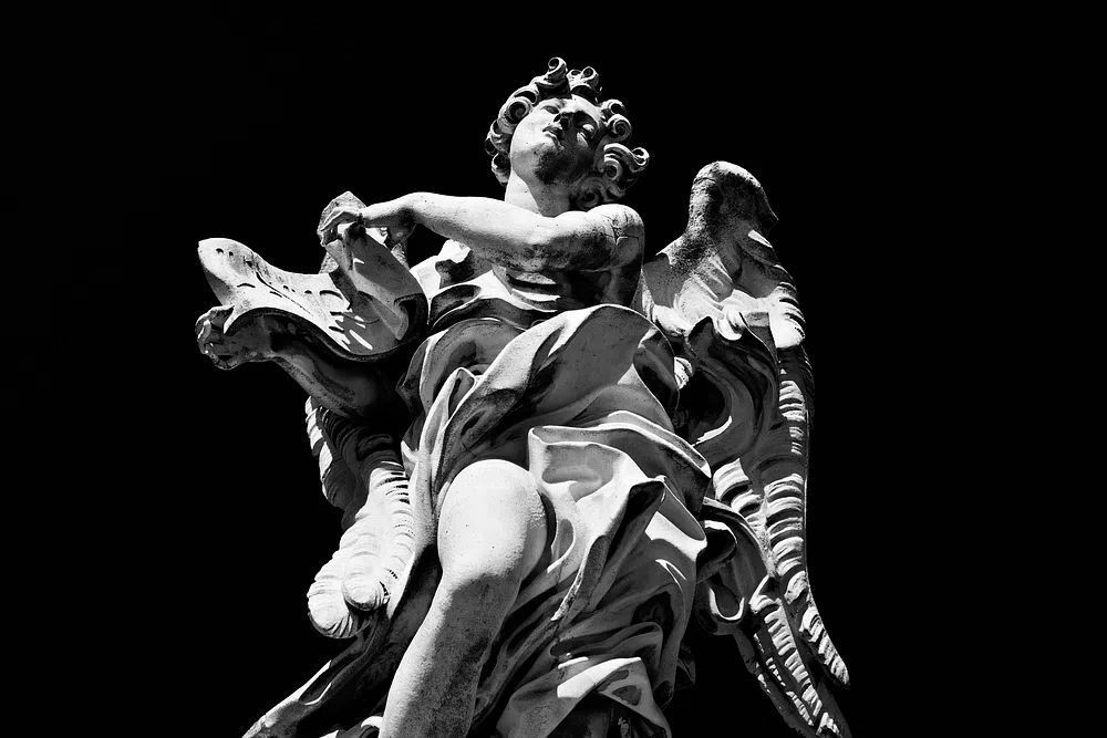 Baroque Angel Statue Black-White Print. poster — photography art