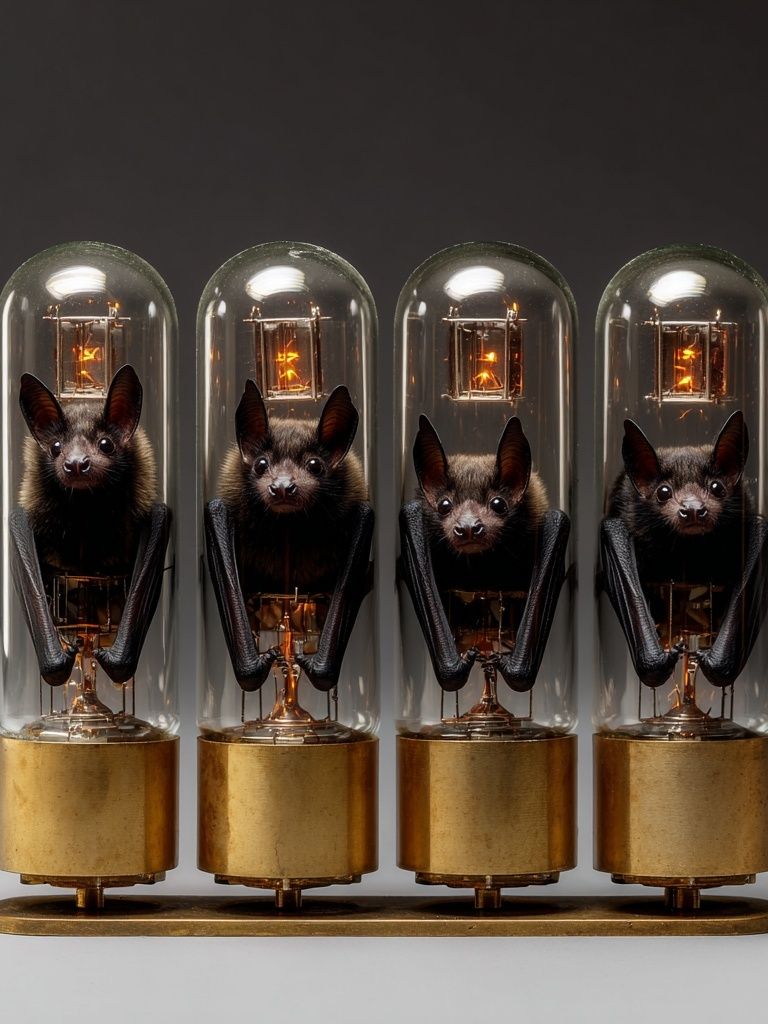Bats in Glass Tubes — Surreal Art Print. poster detail