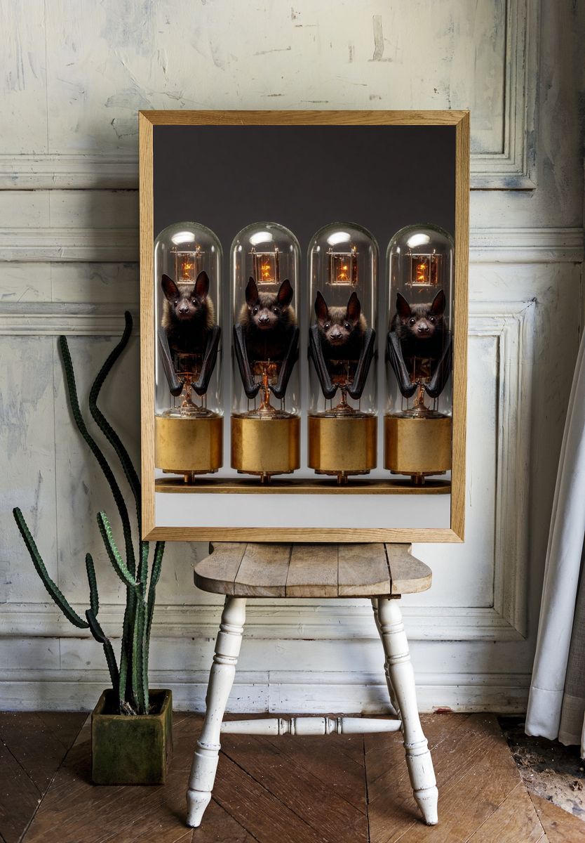 Bats in Glass Tubes — Surreal Art Print room preview