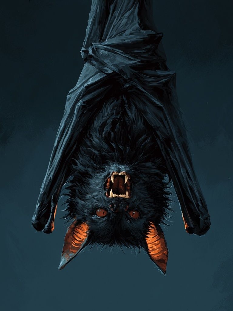 Upside-Down Bat Portrait Poster. poster — animals art