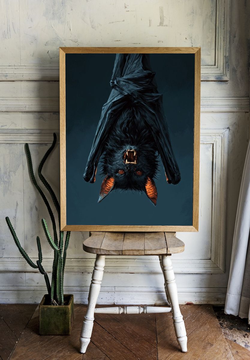 Upside-Down Bat Portrait Poster. — room view 1