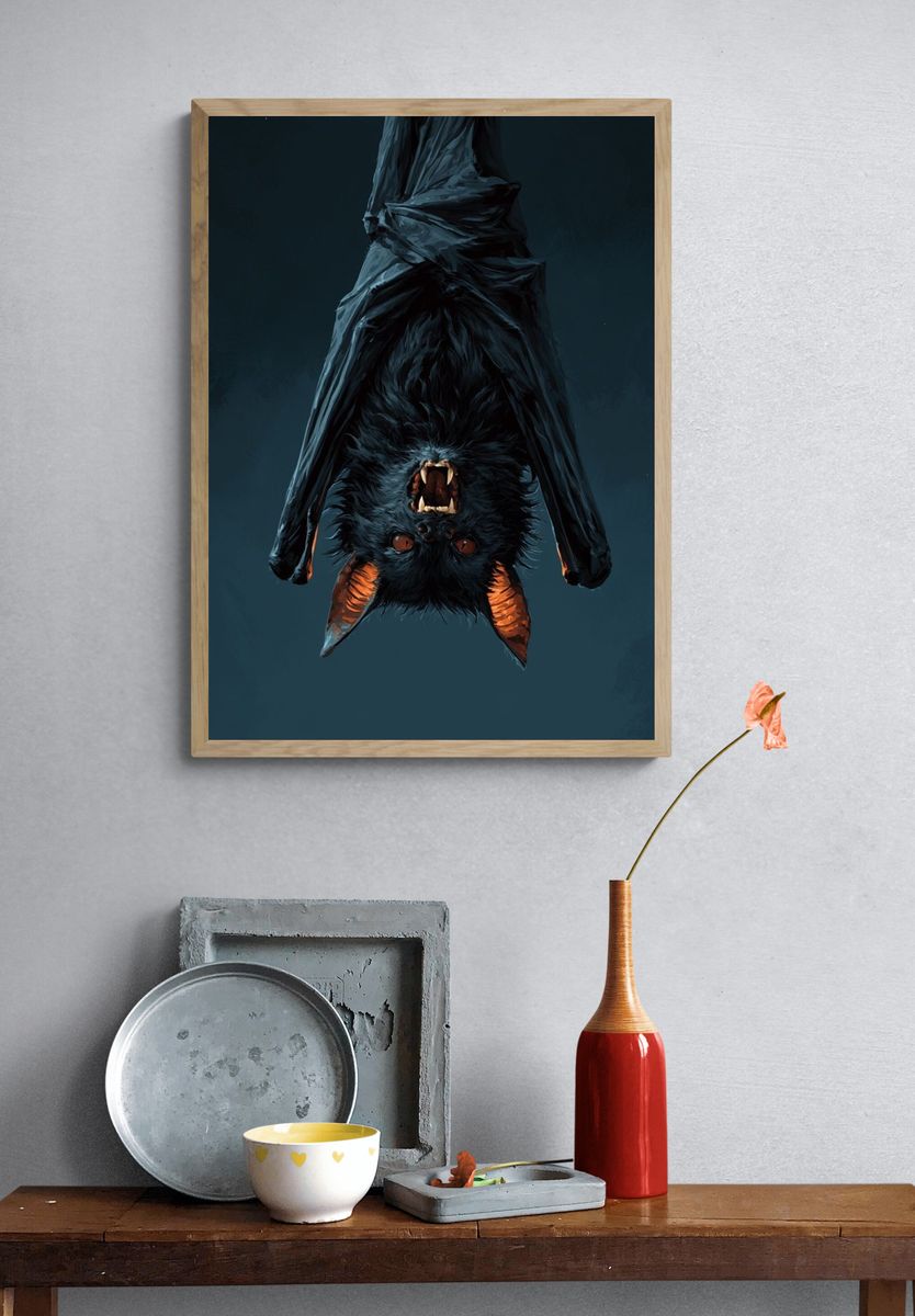 Upside-Down Bat Portrait Poster. — room view 3