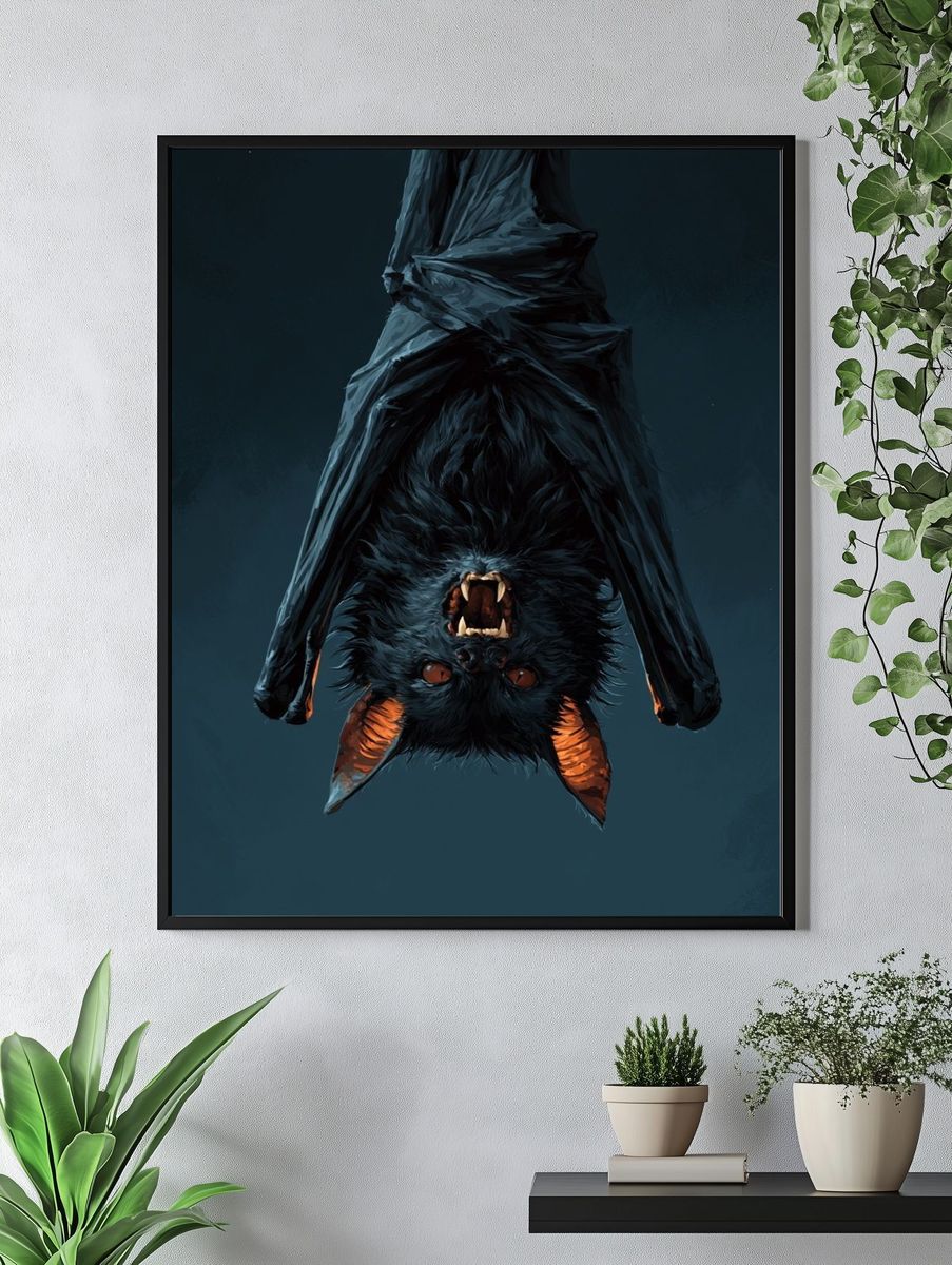 Upside-Down Bat Portrait Poster. — room view 4