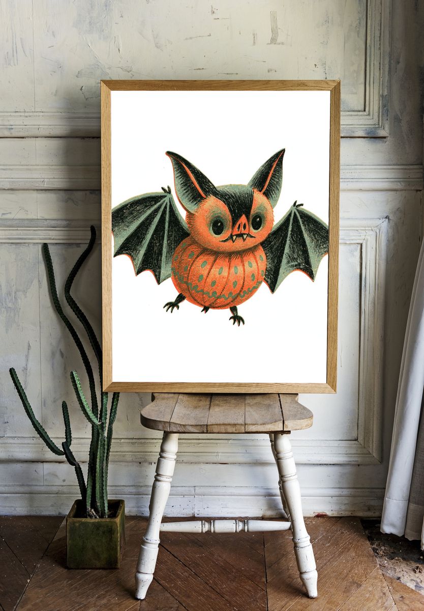 Cute Bat Halloween Illustration Poster. — room view 1