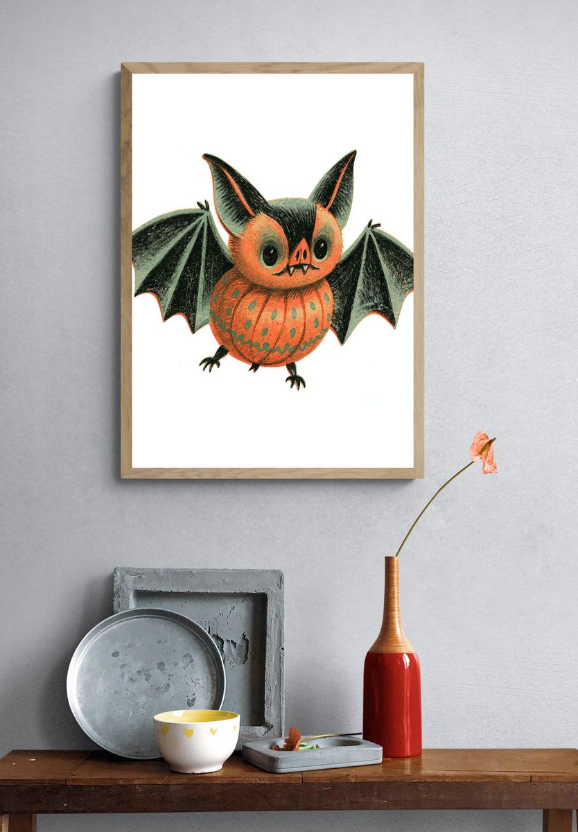 Cute Bat Halloween Illustration Poster. — room view 3