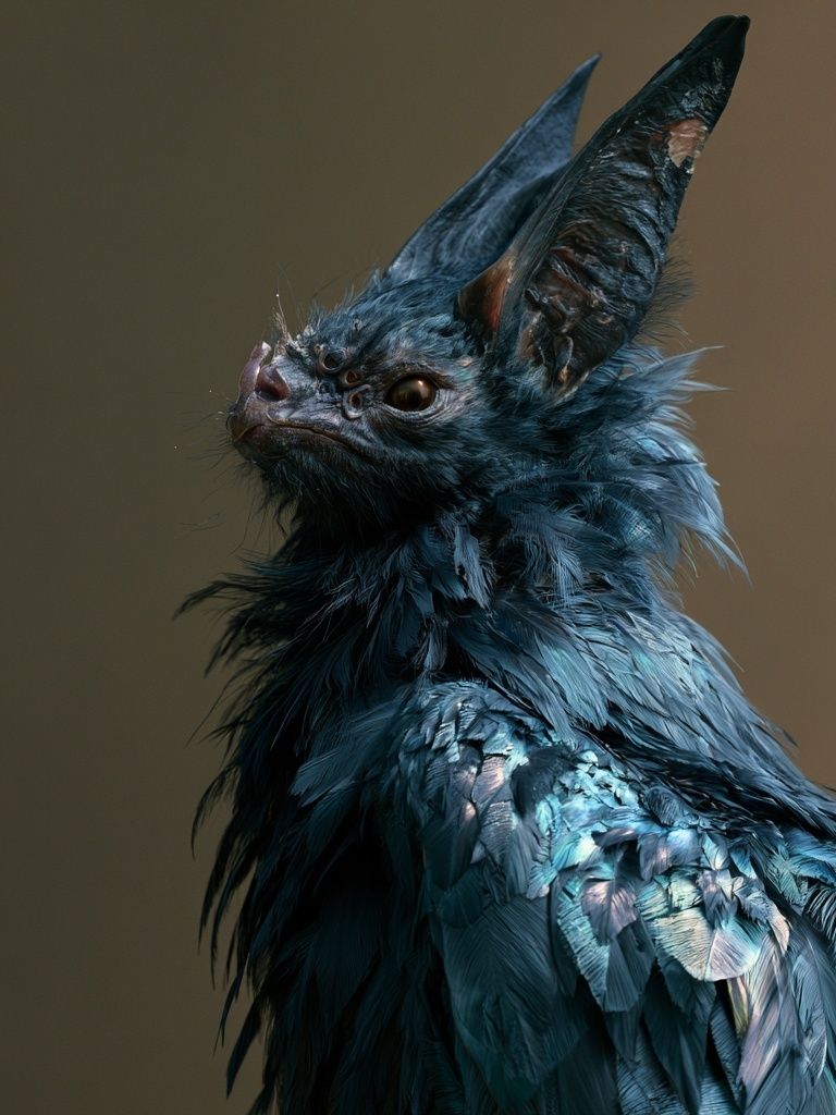 Blue Bat Portrait Print. poster — animals art