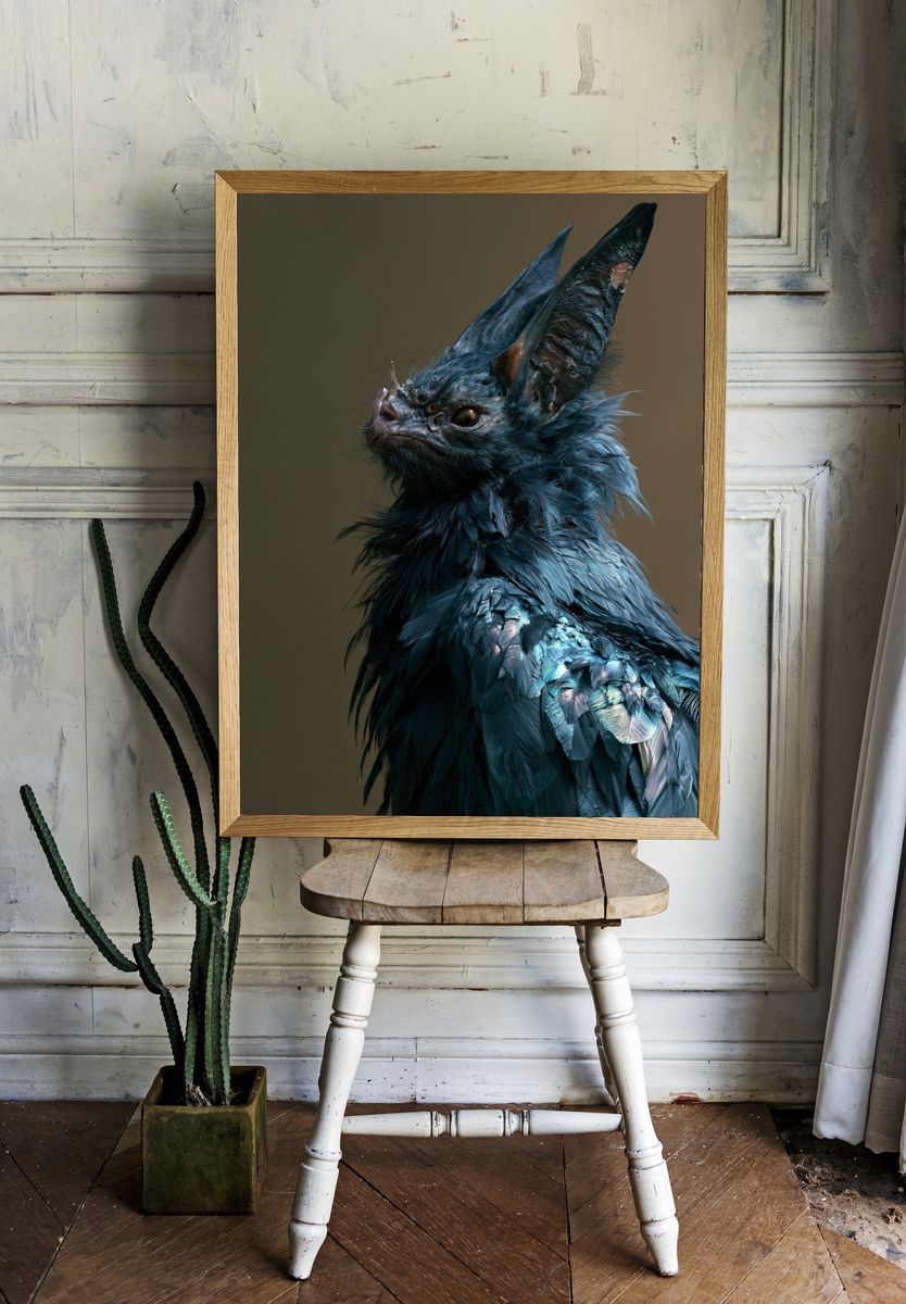 Blue Bat Portrait Print. room preview