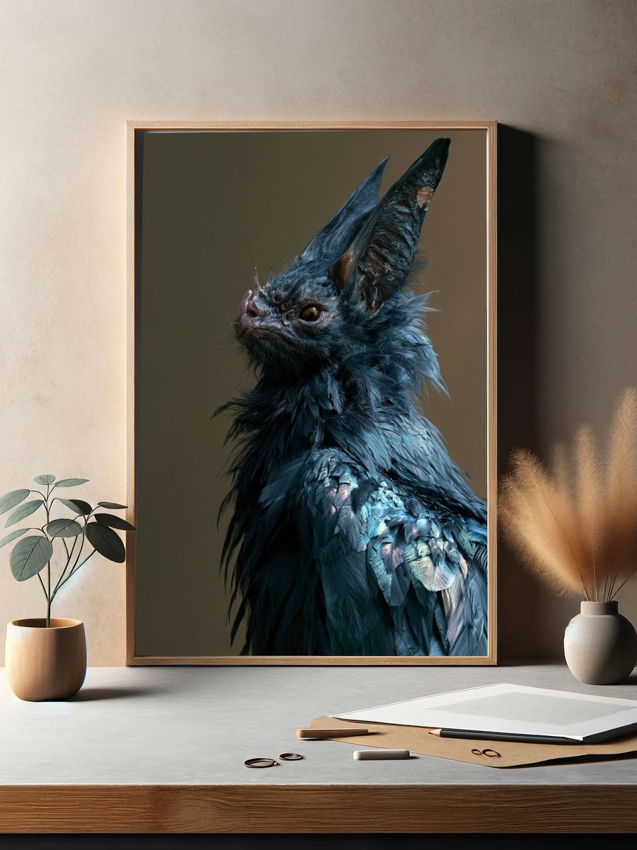 Blue Bat Portrait Print. — room view 2