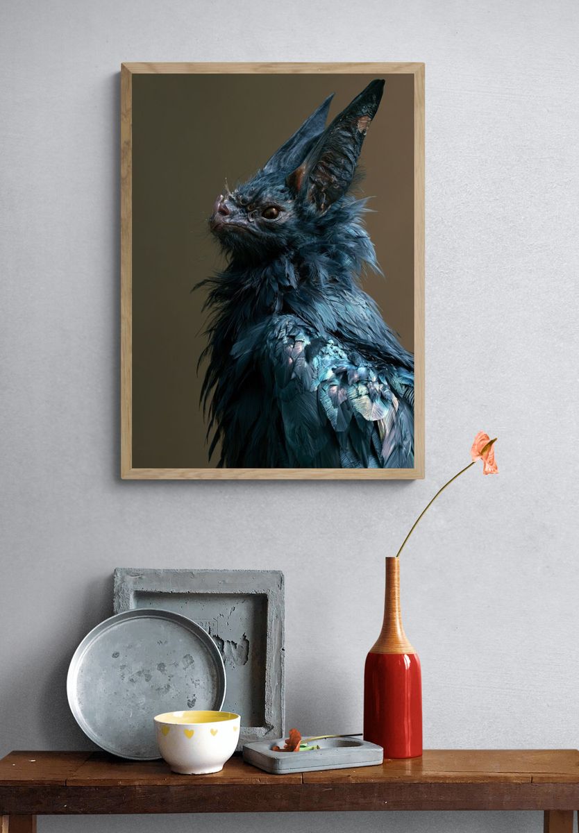 Blue Bat Portrait Print. — room view 3