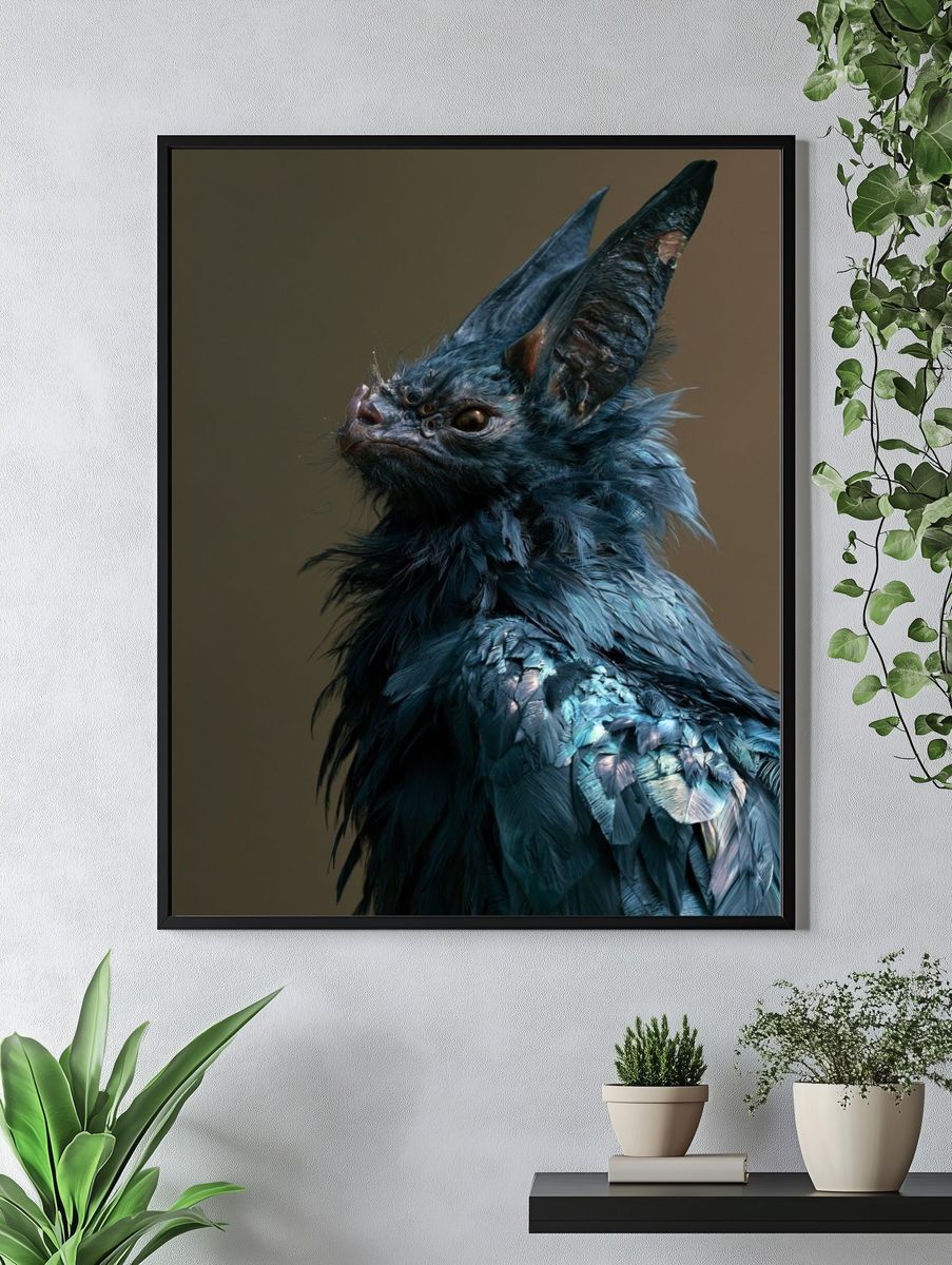 Blue Bat Portrait Print. — room view 4