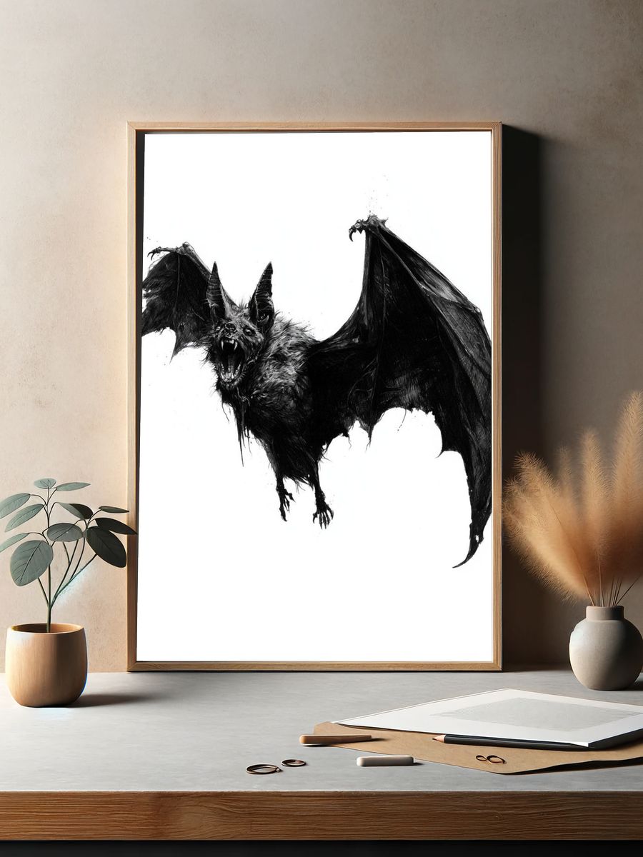 Screaming Bat — Gothic Illustration Print. — room view 2