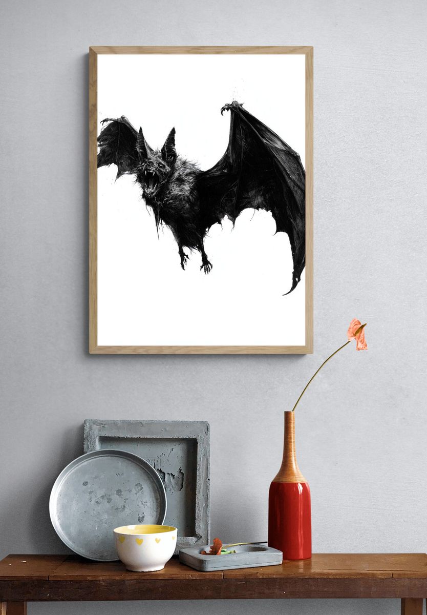 Screaming Bat — Gothic Illustration Print. — room view 3