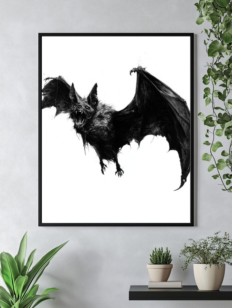 Screaming Bat — Gothic Illustration Print. — room view 4