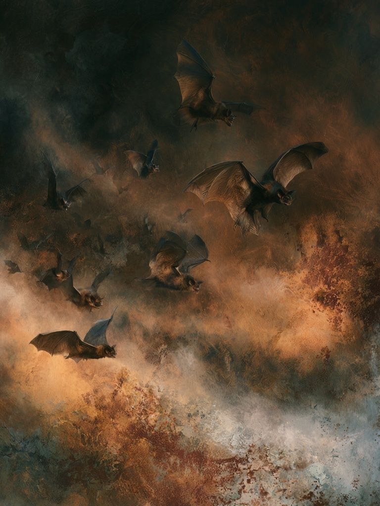 Bats in Stormy Sky Illustration Poster. poster detail