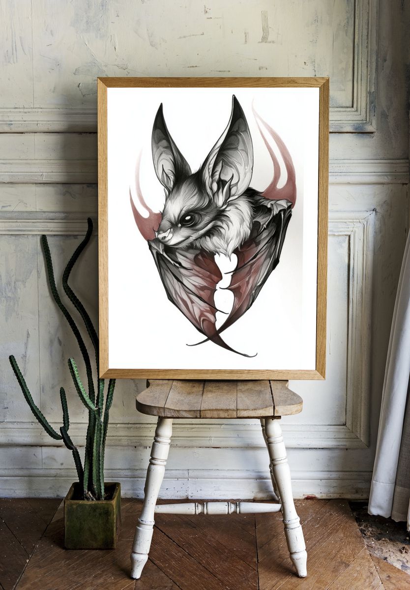 Bat Ink Illustration Poster. — room view 1