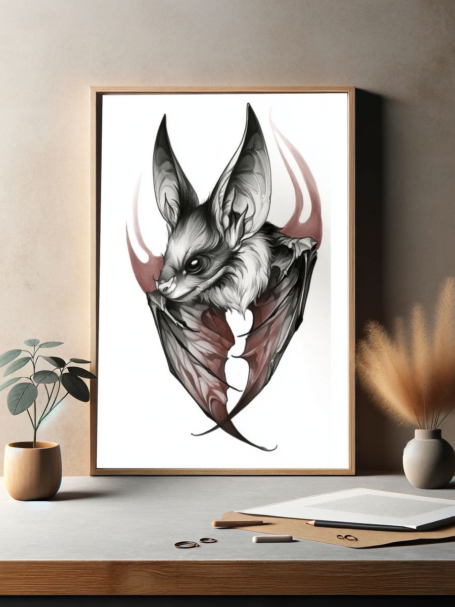 Bat Ink Illustration Poster. — room view 2