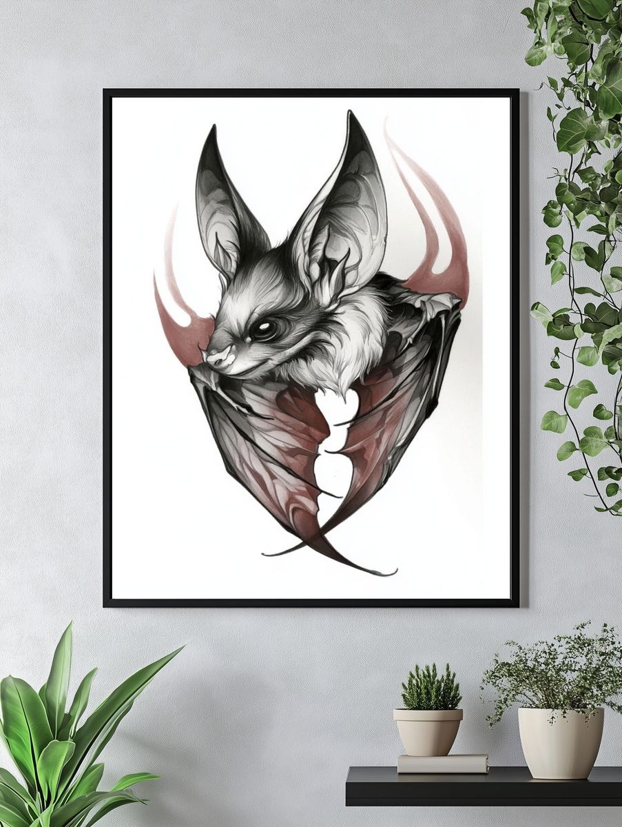 Bat Ink Illustration Poster. — room view 4