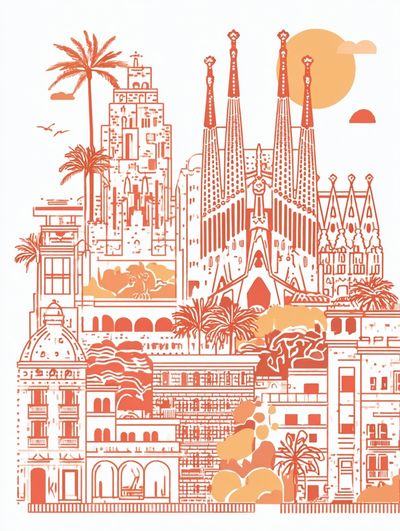 Barcelona Cityscape — Illustration Print. poster