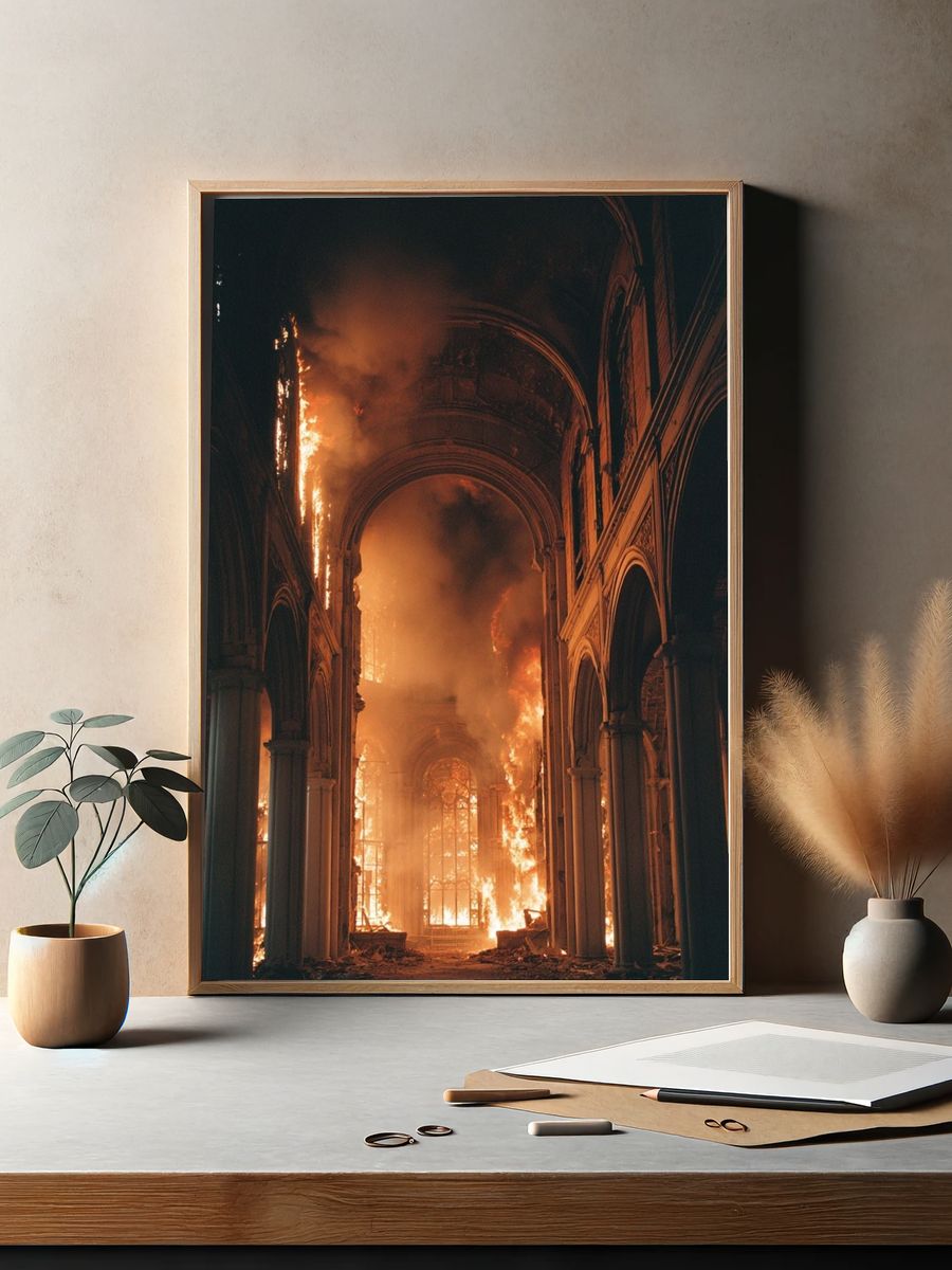 Burning Cathedral — Fine Art Print. — room view 2
