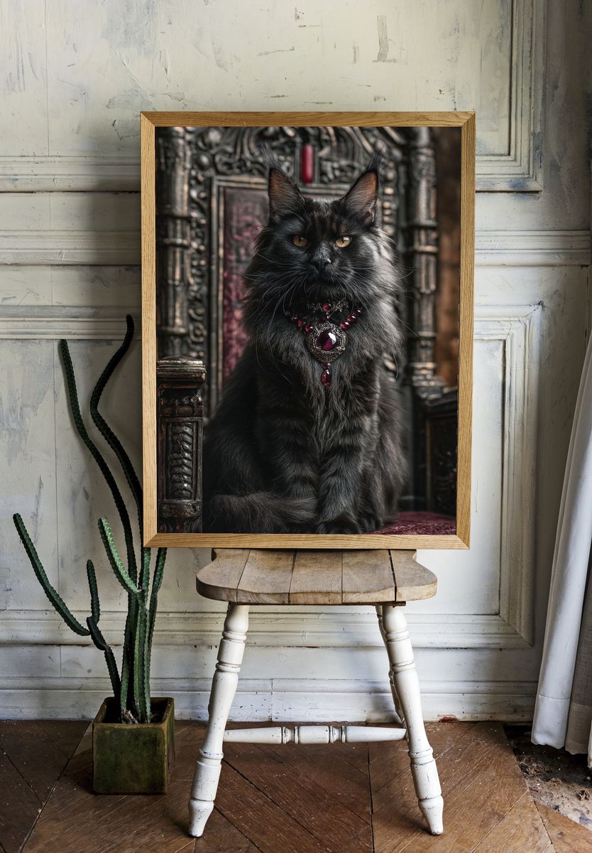Regal Black Cat Portrait Poster room preview