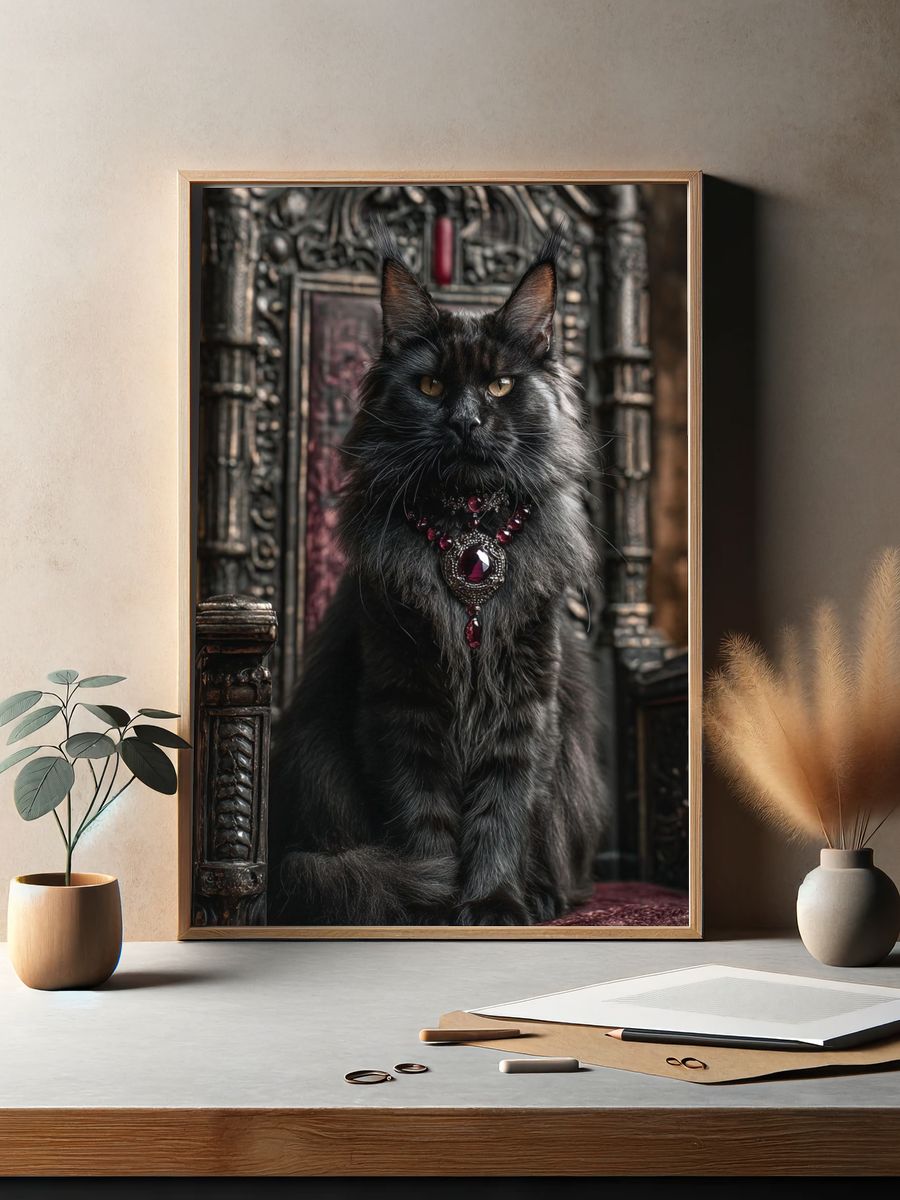 Regal Black Cat Portrait Poster. — room view 2