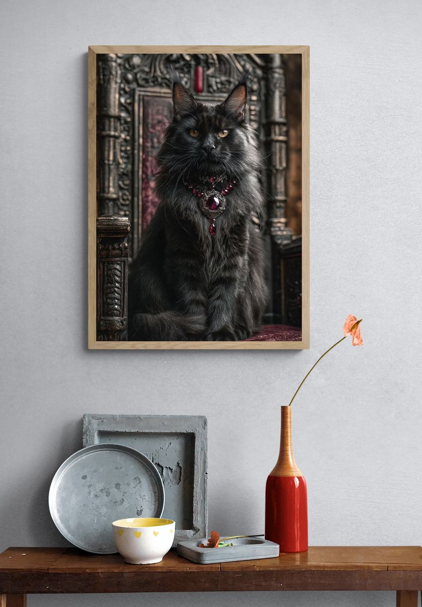 Regal Black Cat Portrait Poster. — room view 3